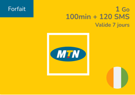 Recharge forfait MTN Côte d'Ivoire 1Go + Appels et SMS