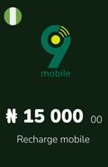 Recharge 9Mobile Nigéria 15 000,00 NGN