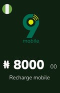 Recharge 9Mobile Nigéria 8 000,00 NGN