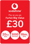 Recharge Forfait Vodafone Royaume-Uni 30,00 £GB