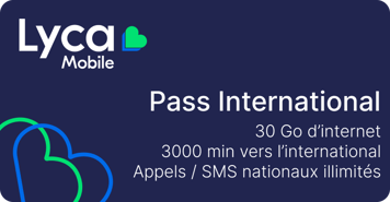 World Pass Lycamobile 3000mn International + 30Go de 4G et Appels/SMS illimités en France