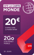 SFR La carte - Pass Monde 20€ + 2Go