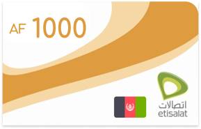 Recarga Etisalat Afganistán 1000 AFN