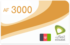 Recarga Etisalat Afganistán 3000 AFN