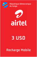 Recharge Airtel Rép. Dém. du Congo 3,00 $US