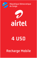 Recharge Airtel Rép. Dém. du Congo 4,00 $US