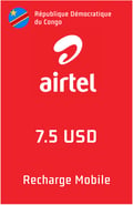 Recharge Airtel Rép. Dém. du Congo 7,50 $US