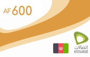Recarga Etisalat Afganistán 600 AFN