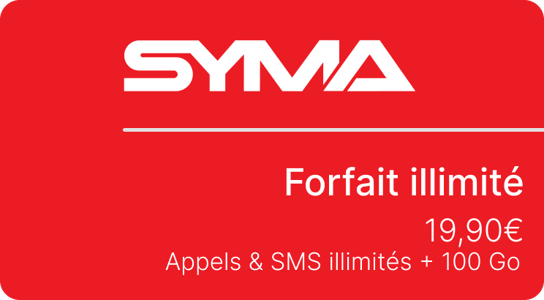 Forfait Syma SMS/MMS illimités + 100Go d'Internet